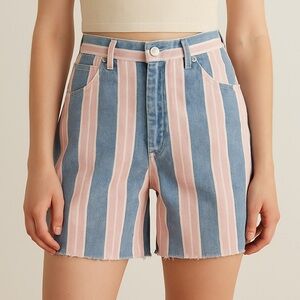 Vintage‎ Skoozi USA Pink Blue Stripe High Rise Denim Shorts Size 3 Cutoff